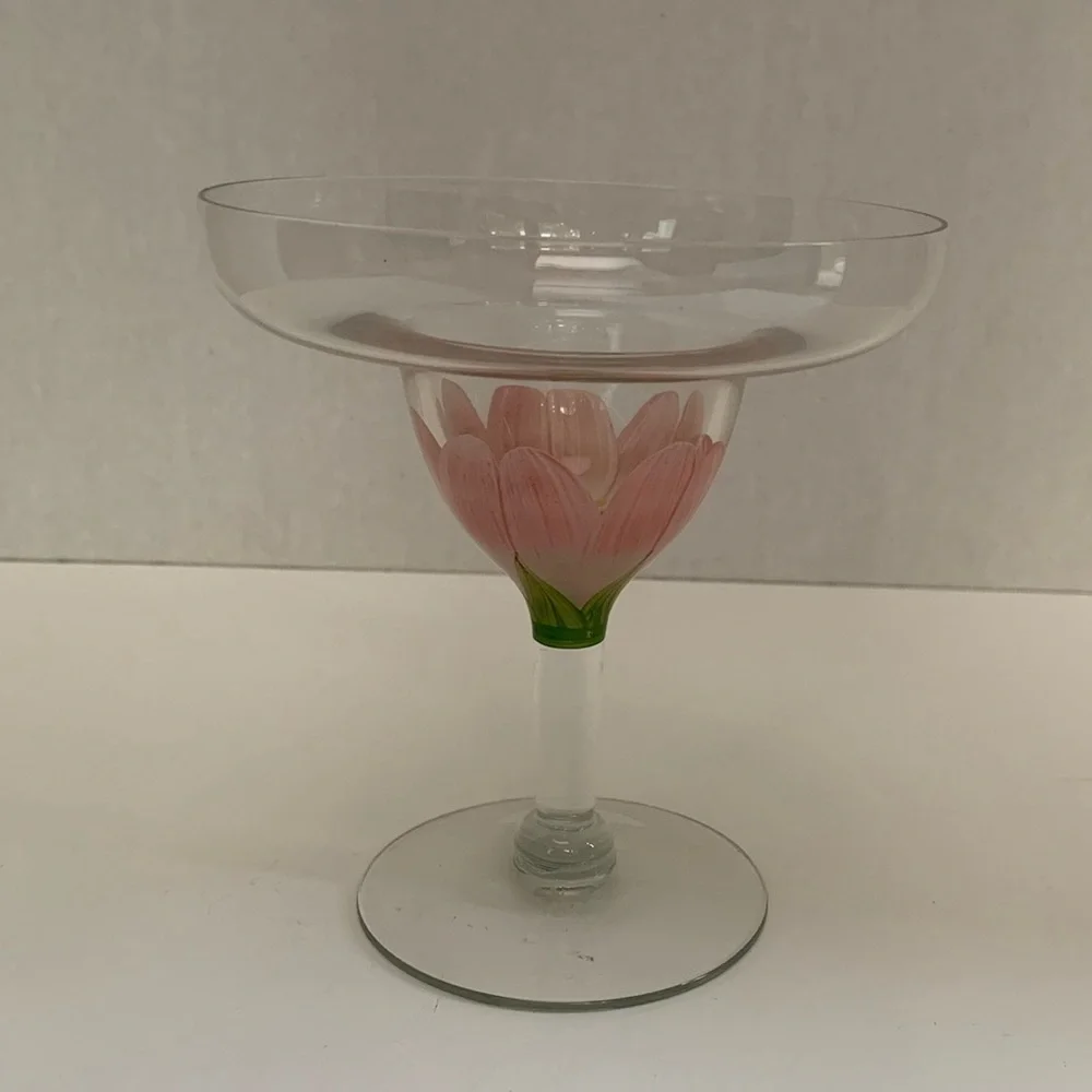 Margarita Glasses Hand-Painted Floral Design Vintage | Set of 2
